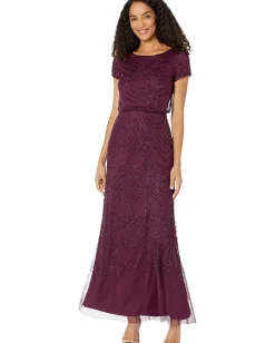 Adrianna Papell Dresses|Dresses<Women's Short Sleeve Blouson Beaded Gown Cassis