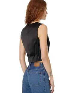 Women Madewell Wool Button-Front Vest in Pinstripe