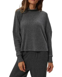 Michael Stars Wynn Mock Neck Long Sleeve Charcoal New